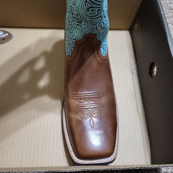 Women Ariat Round Up Wide Square Toe Beduino Brown Turquoise Floral Embossed 9.5 - Picture 6 of 15